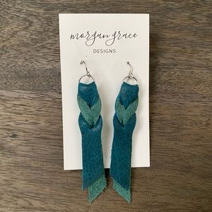 Ocean Teal Leather BloodKnot Braided Earrings